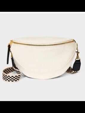 Universal Thread Cream Crescent Canvas Crossbody with Patterned Strap
